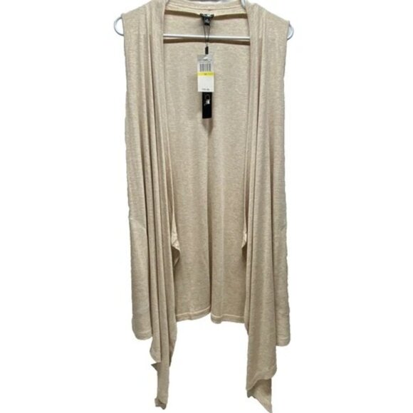 Cable & Gauge Sleeveless Cardigan Women's Medium Oatmeal Heather Open Front NWT - Picture 1 of 12